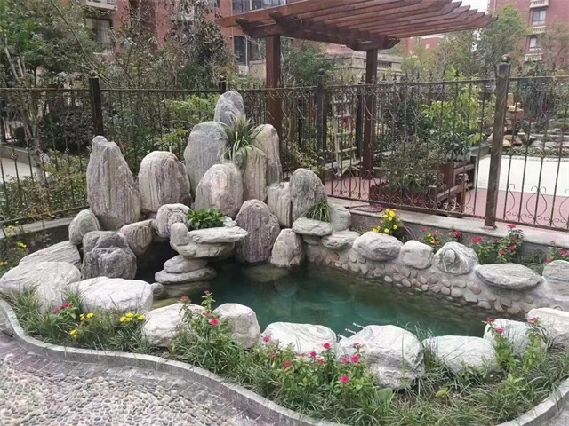 山东庭院假山鱼池制作视频